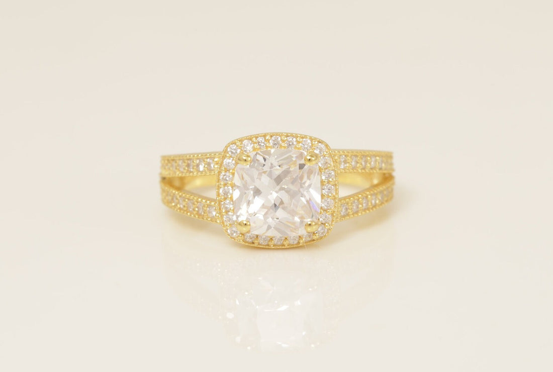 2.0 CT Split Shank Diamond Engagement Ring, Cushion Cut Wedding Ring, Diamond Halo Engagement Ring, Anniversary Ring