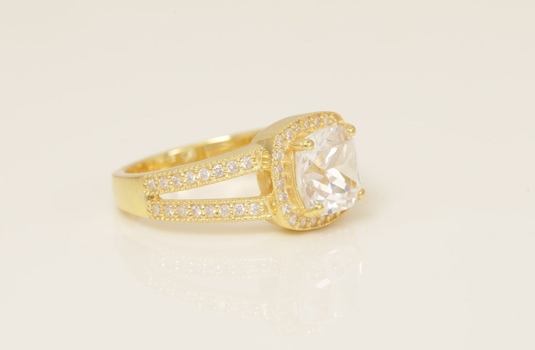 2.0 CT Split Shank Diamond Engagement Ring, Cushion Cut Wedding Ring, Diamond Halo Engagement Ring, Anniversary Ring