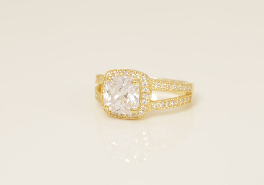 2.0 CT Split Shank Diamond Engagement Ring, Cushion Cut Wedding Ring, Diamond Halo Engagement Ring, Anniversary Ring