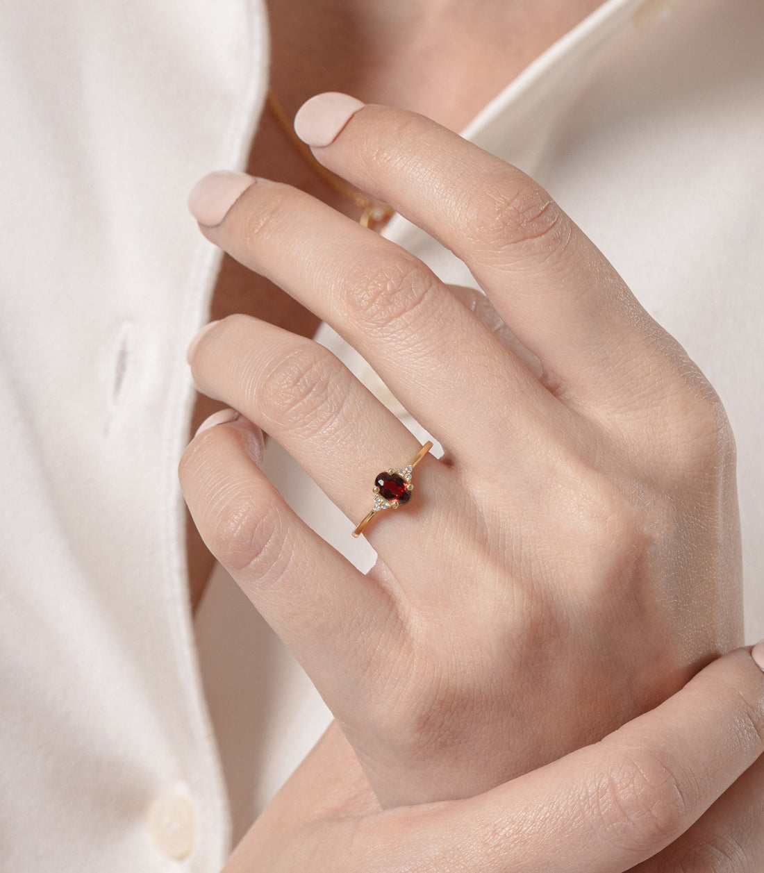 6x4mm Cluster Garnet Engagement Ring, Cluster Diamond Ring, Prong Set Oval Garnet Wedding Ring, January Birthstone Gift