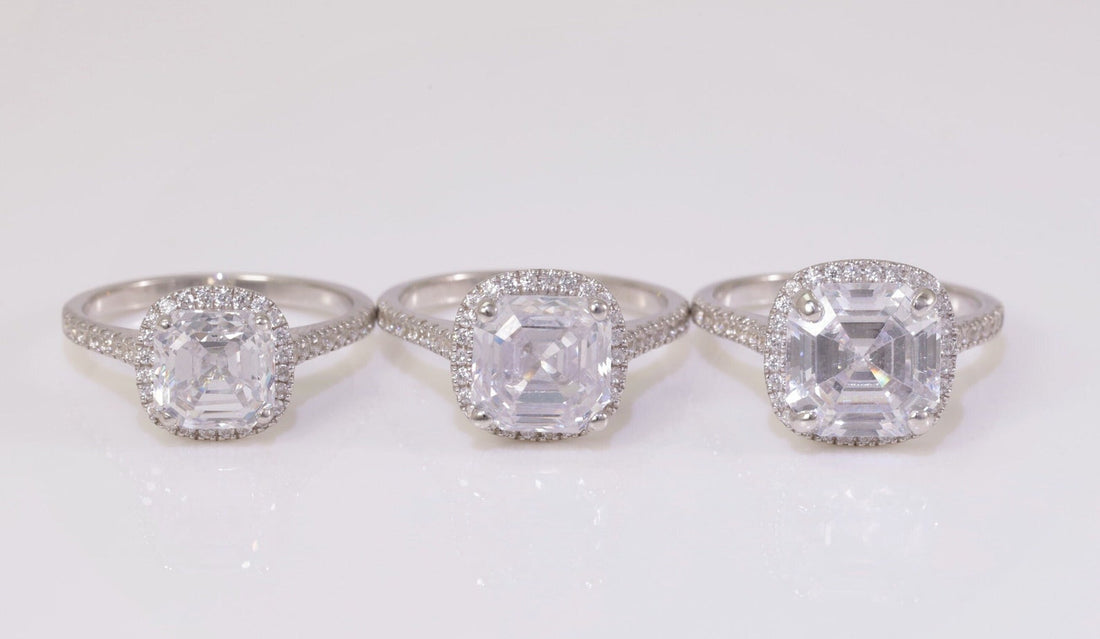 9x9mm Asscher Cut Diamond Halo Engagement Ring, 4.0 CT Diamond Proposal Ring for Her, Square Diamond Ring, Promise Ring