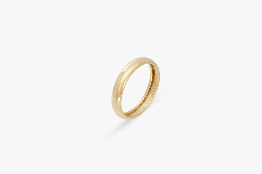 Gold Wedding Band, Classic Dome Polished Men's and Women's Wedding Ring, 3.5mm Comfort Fit Plain Wedding Band