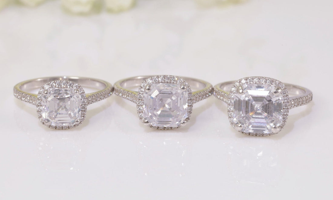 9x9mm Asscher Cut Diamond Halo Engagement Ring, 4.0 CT Diamond Proposal Ring for Her, Square Diamond Ring, Promise Ring