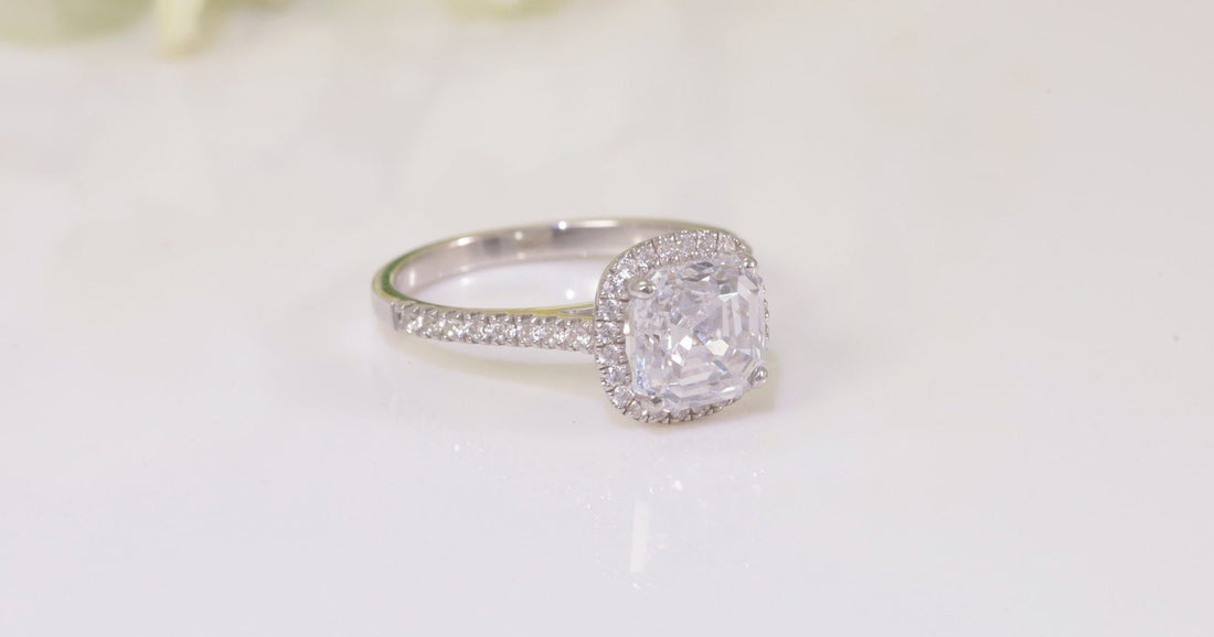 9x9mm Asscher Cut Diamond Halo Engagement Ring, 4.0 CT Diamond Proposal Ring for Her, Square Diamond Ring, Promise Ring