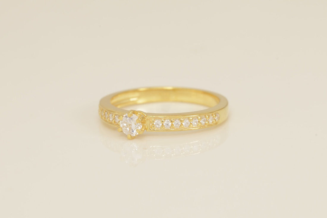 Six Prong Channel Set Engagement Ring, Half Eternity Diamond Engagement Ring, Bridal Promise Ring for Women, Anniversary Ring