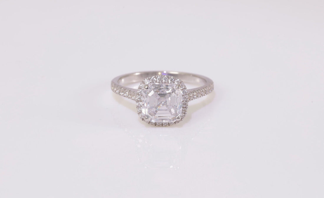 9x9mm Asscher Cut Diamond Halo Engagement Ring, 4.0 CT Diamond Proposal Ring for Her, Square Diamond Ring, Promise Ring