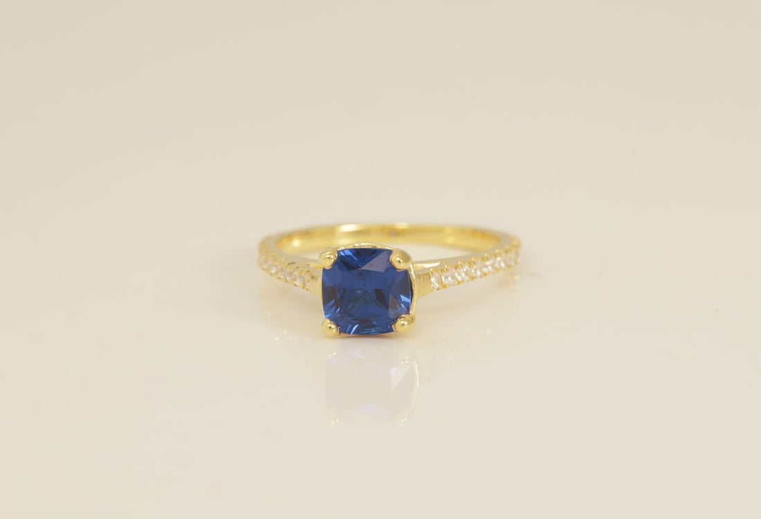 Cushion Cut Blue sapphire Engagement Ring, Cathedral Set Unique Sapphire Ring, September Birthstone Ring, Bridal Promise Ring