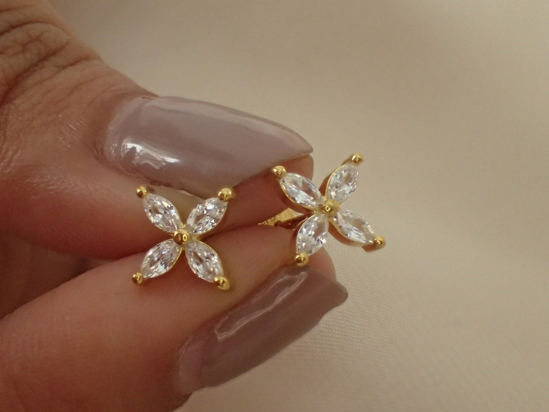 Marquise Stud Earrings / Marquise Cut Moissanite Earrings / Minimalist Flower Earrings / Floral Studs / Wedding Gift