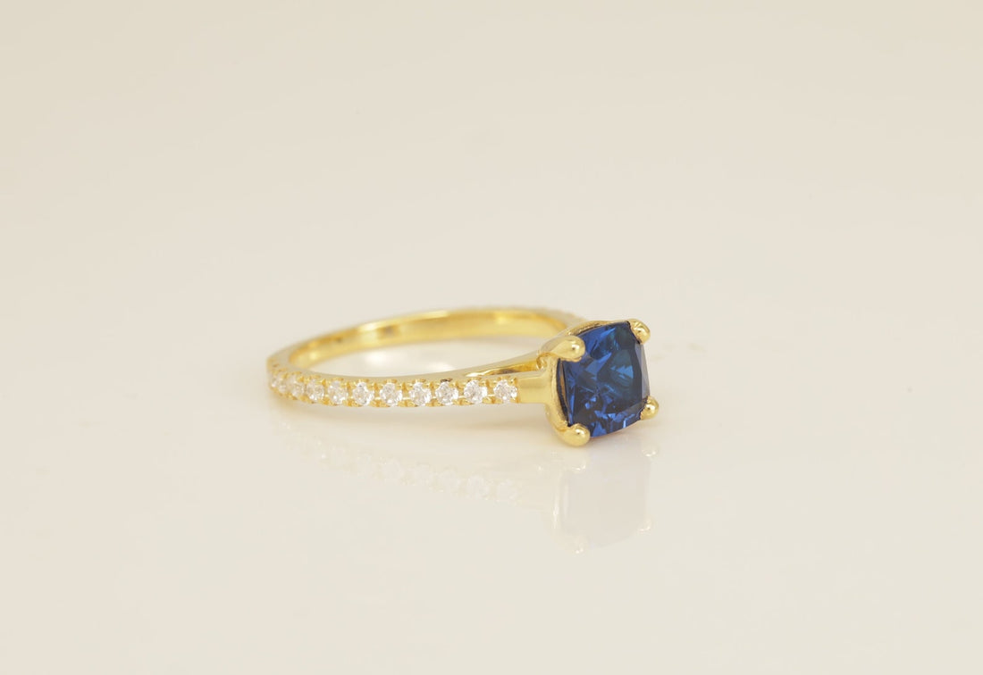 Cushion Cut Blue sapphire Engagement Ring, Cathedral Set Unique Sapphire Ring, September Birthstone Ring, Bridal Promise Ring