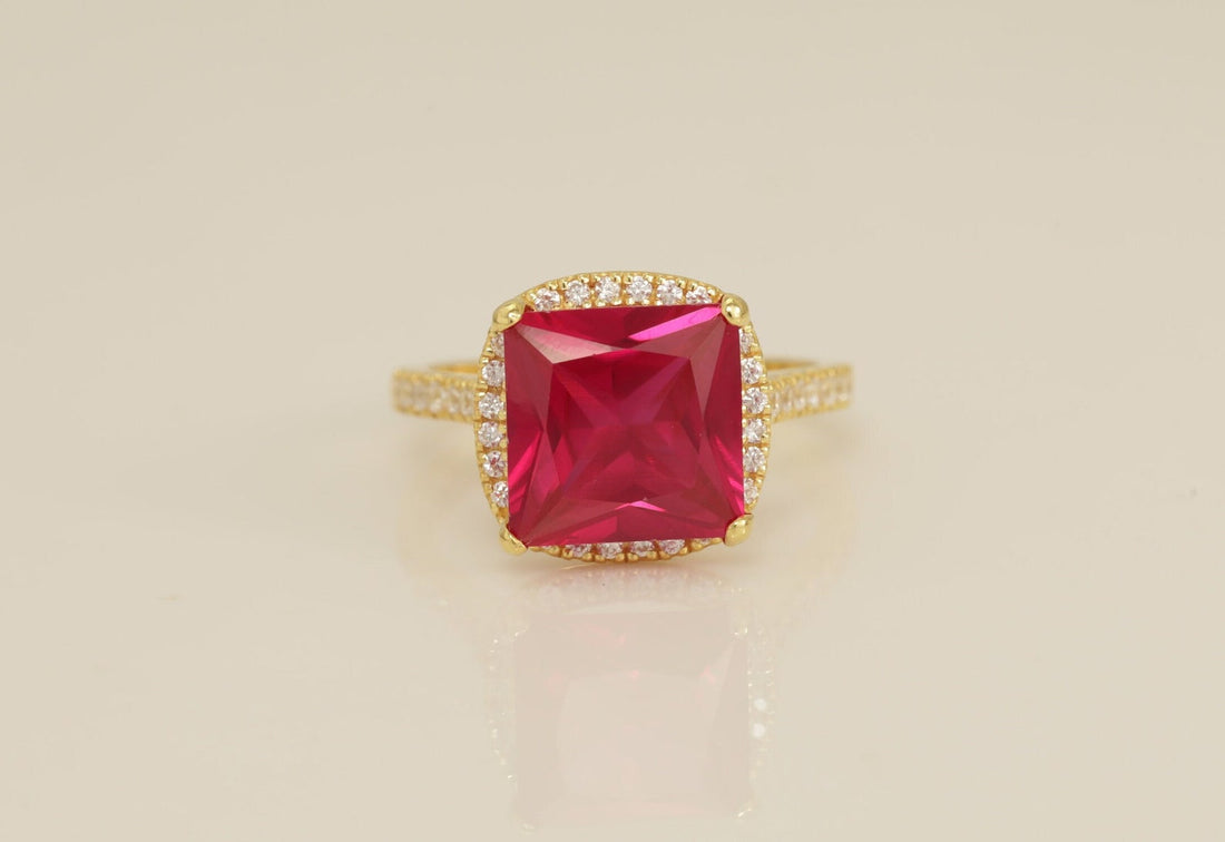 3.0 CT Ruby Engagement Ring, Diamond Halo Ruby Ring, July Birthstone Ring, Anniversary Ring Gift for Her