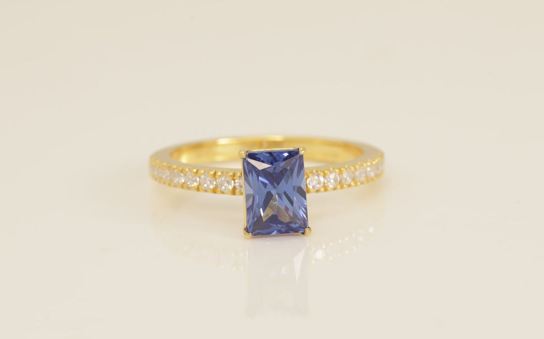 Emerald Cut Blue Sapphire Engagement Ring, September Birthstone Ring, Promise ring Gift for Her, Anniversary Gift