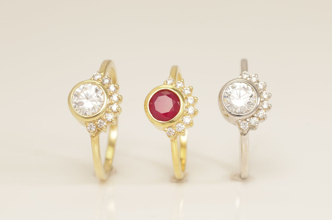 5.0mm Cluster Gemstones Engagement Ring, Bezel Set Solitaire Wedding Ring, Multi Birthstone Ring, Anniversary Ring Gift for Her