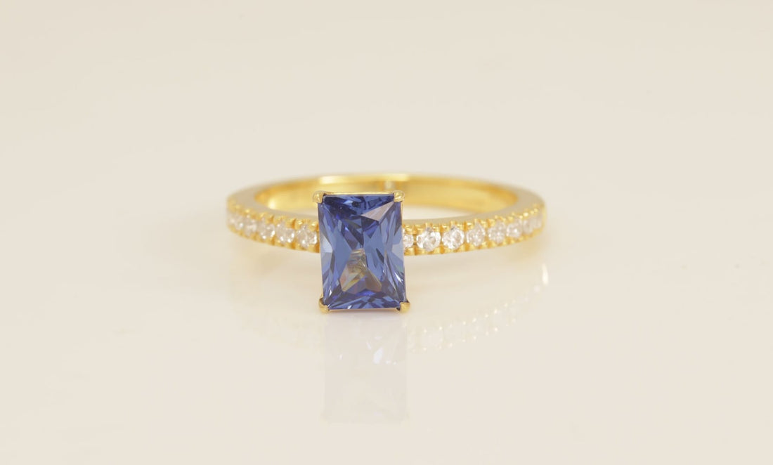 Emerald Cut Blue Sapphire Engagement Ring, September Birthstone Ring, Promise ring Gift for Her, Anniversary Gift