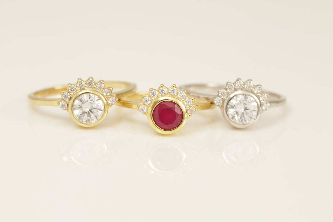 5.0mm Cluster Gemstones Engagement Ring, Bezel Set Solitaire Wedding Ring, Multi Birthstone Ring, Anniversary Ring Gift for Her