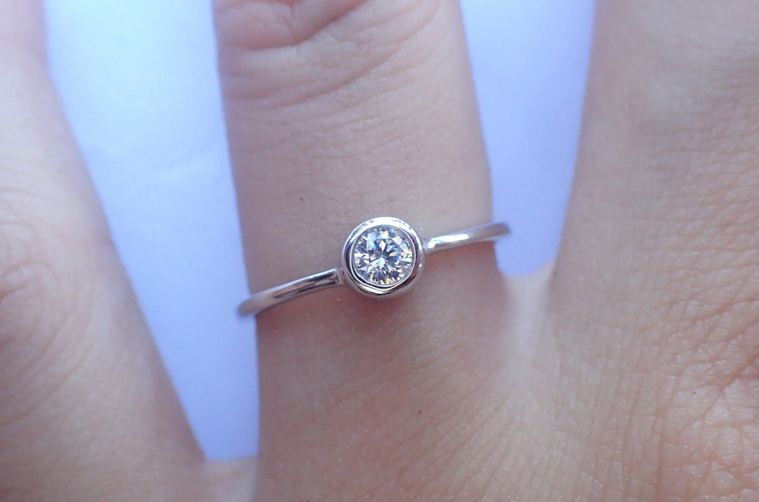 Moissanite Solitaire Ring, Bezel Set Moissanite Ring, Minimalist Simple Moissanite Ring, Stacking Ring, Promise Ring Gift for Her