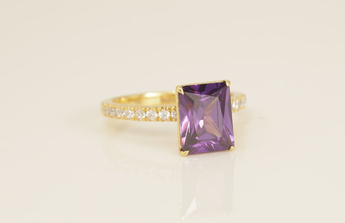 Four Prongs Amethyst Engagement Ring, February Birthstone Ring, Bridal Promise Ring, Amethyst Wedding Ring, Anniversary Ring