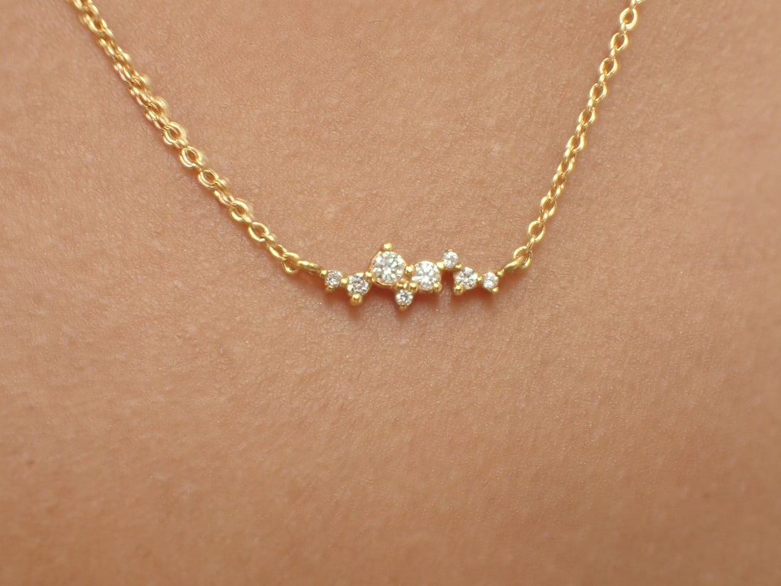 Moissanite Cluster Necklace, Cluster Chart Gift for Women, Minimalist Layering Necklace Gift for Her, Wedding Necklace
