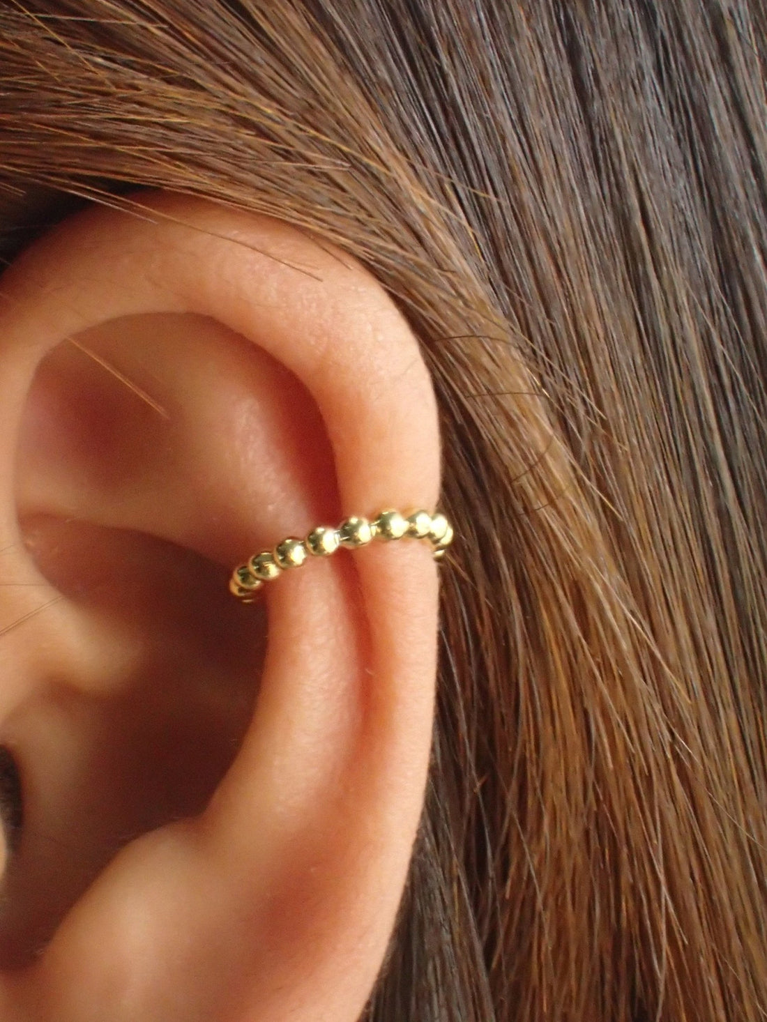 Ear Cuff Earrings / Tiny Beaded Huggie Hoop Earrings / Cartilage Ear Cuff / Gold Plated beaded hoops