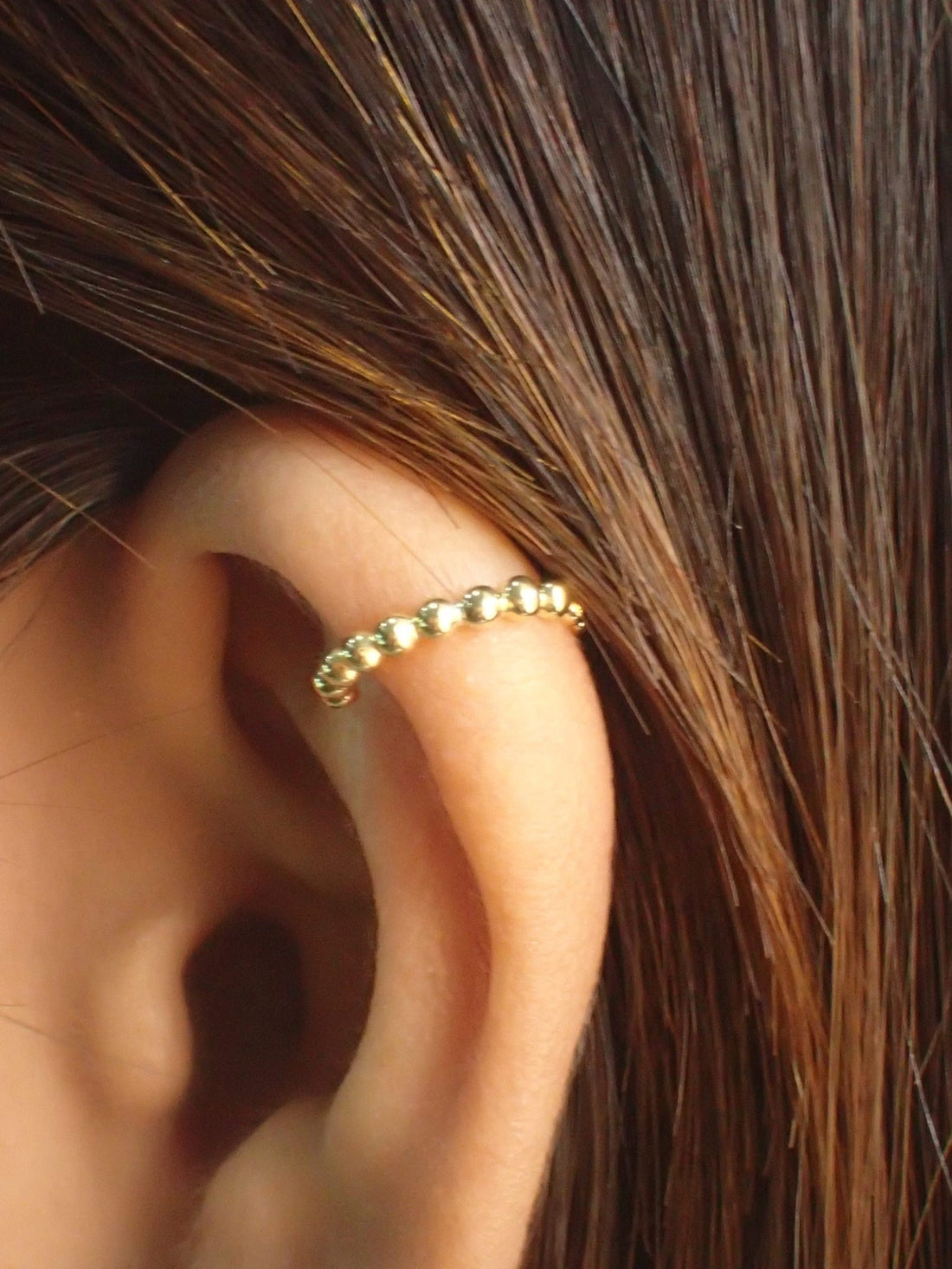 Ear Cuff Earrings / Tiny Beaded Huggie Hoop Earrings / Cartilage Ear Cuff / Gold Plated beaded hoops