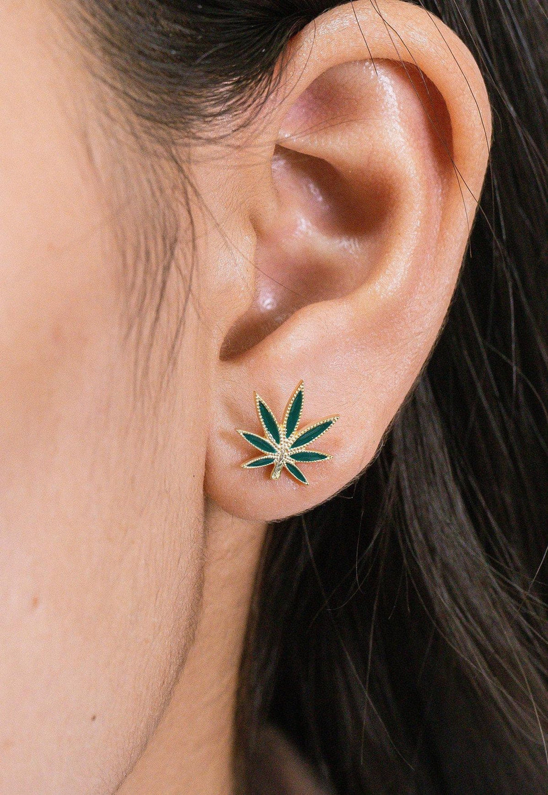 Cannabis Leaf Stud Earrings, Sterling Silver Marijuana Studs, Minimalist Gold Stud Earrings, Gift for Weed Lover