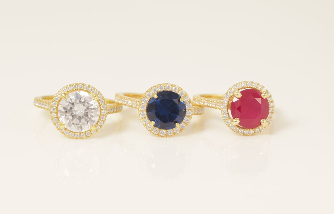 Diamond Halo Gemstones Engagement Ring, Birthstone Ring, Bridal Promise Ring Gift for Her, Anniversary Ring