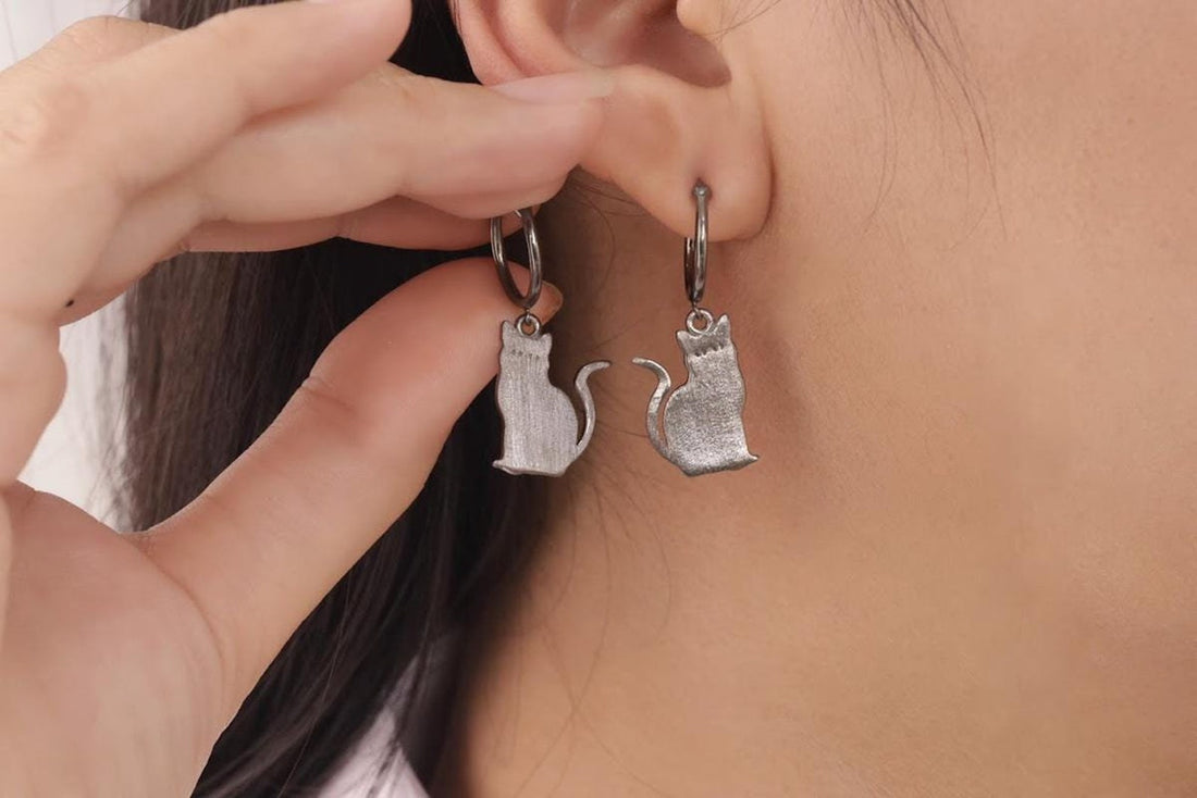 Halloween Earrings, Dangle Drop Cat Hope Earrings, Spooky Cat Earrings, Unique Mother's Day gift for her