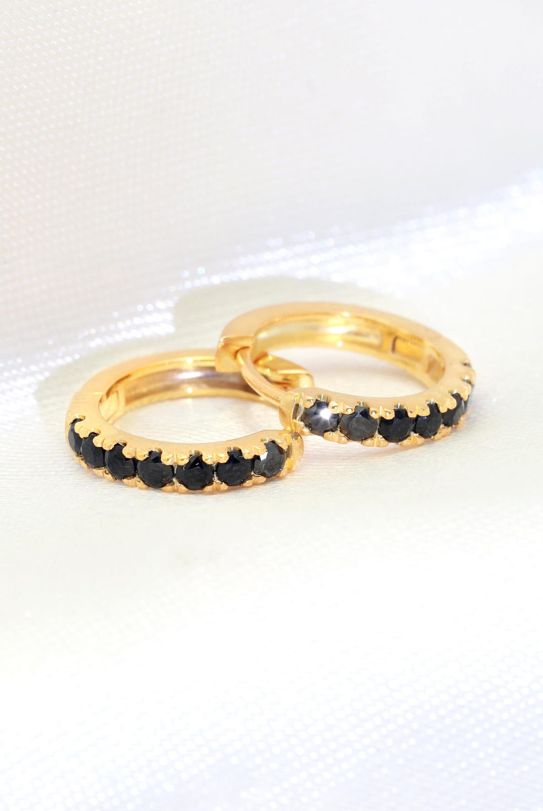 Seven Stones Black Diamonds Hoop Earrings, April Birthstone Gifts, Huggie Hoop Earrings, Minimal Hoop Earrings Gift for Women