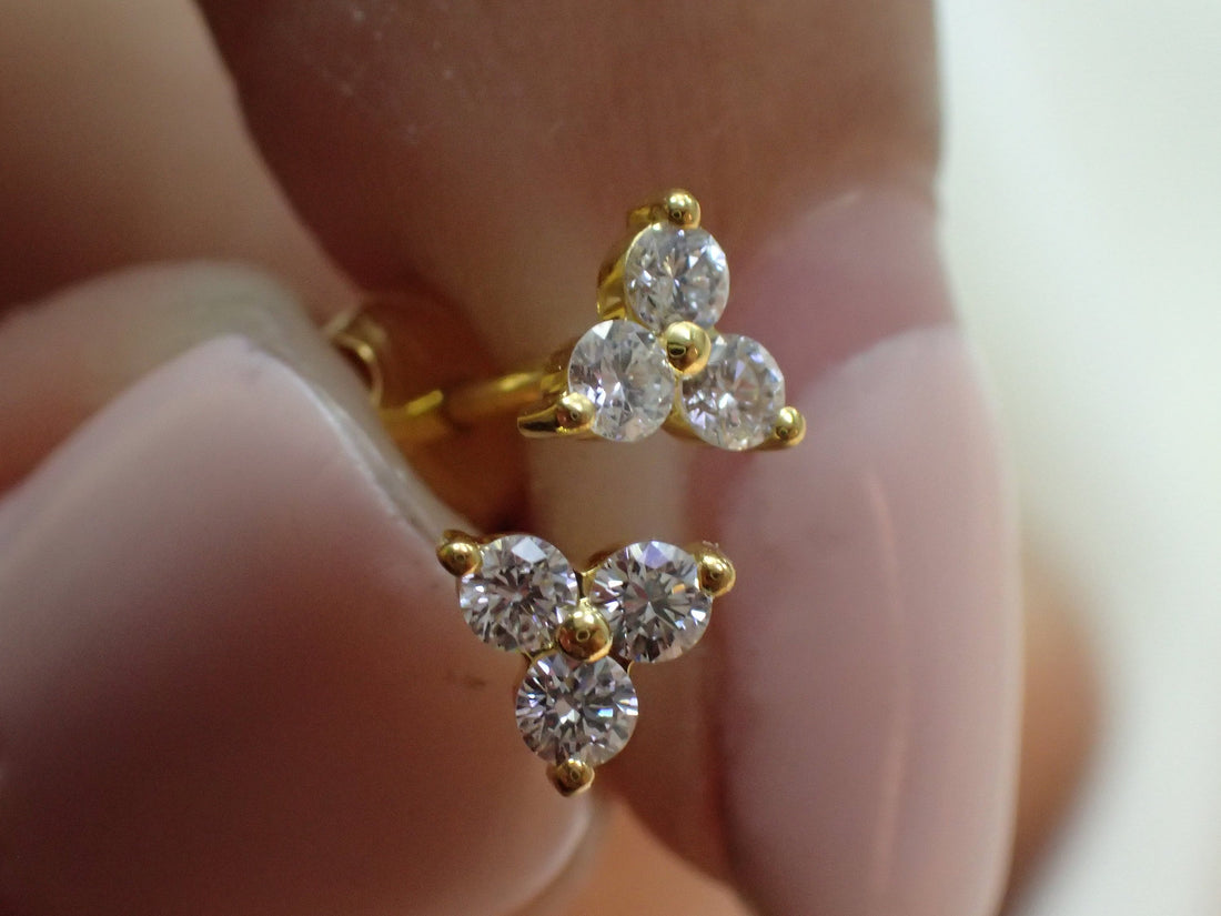 Trinity Stud Earrings / Three Stones Minimalist Earrings / Moissanite Stud Earrings / Cluster Earrings Gift for Her