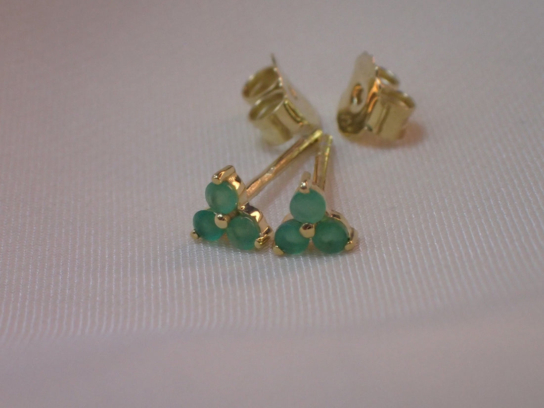 Emerald Earrings / Trio Stud Earrings / May Birthstone Gift / Three Stone Earrings / Minimalist Earrings