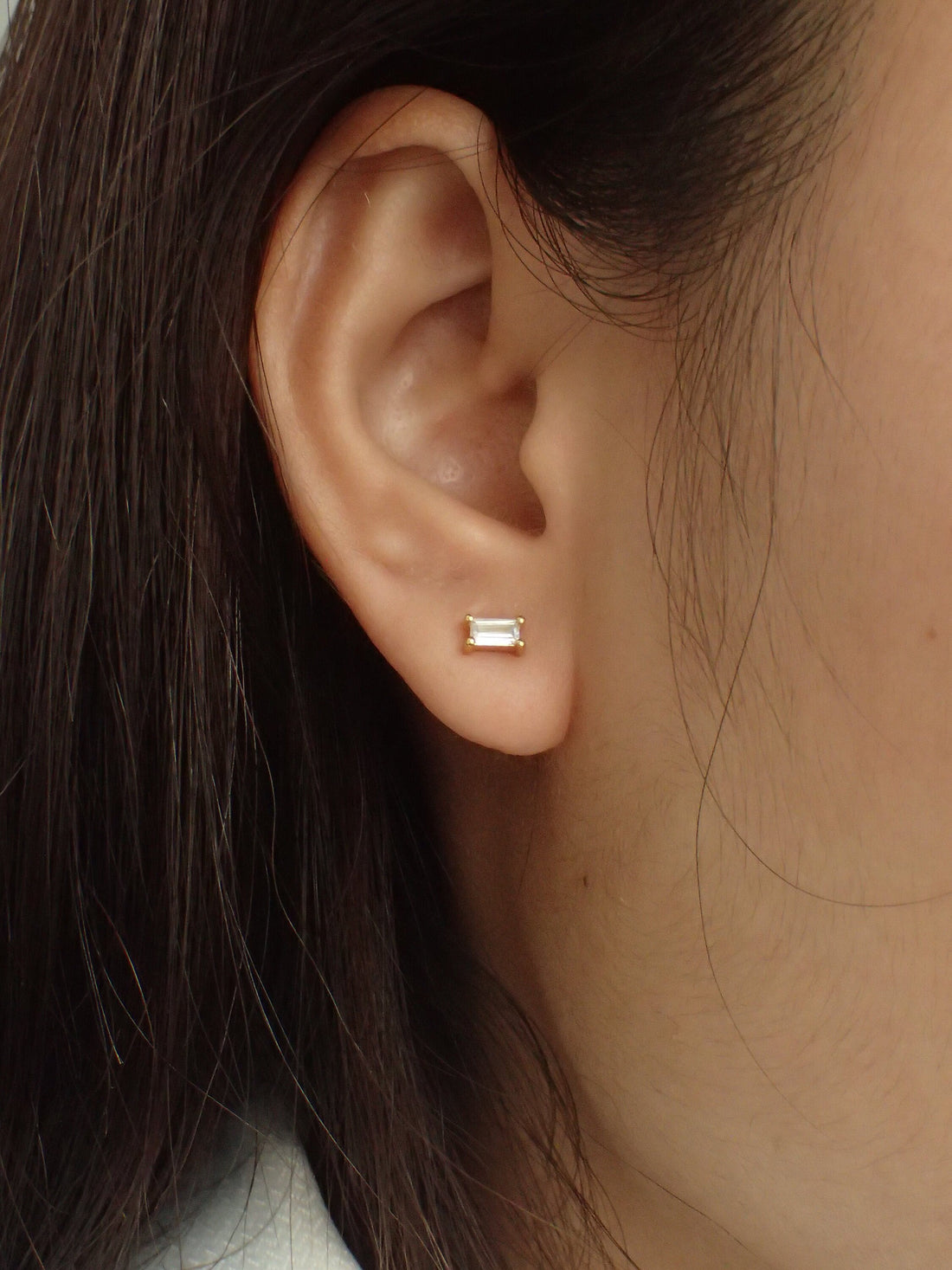 Moissanite Stud Earrings / Minimal Dainty Earrings / Bridesmaid Gift / Rectangular Post Earrings / Cartilage Earrings