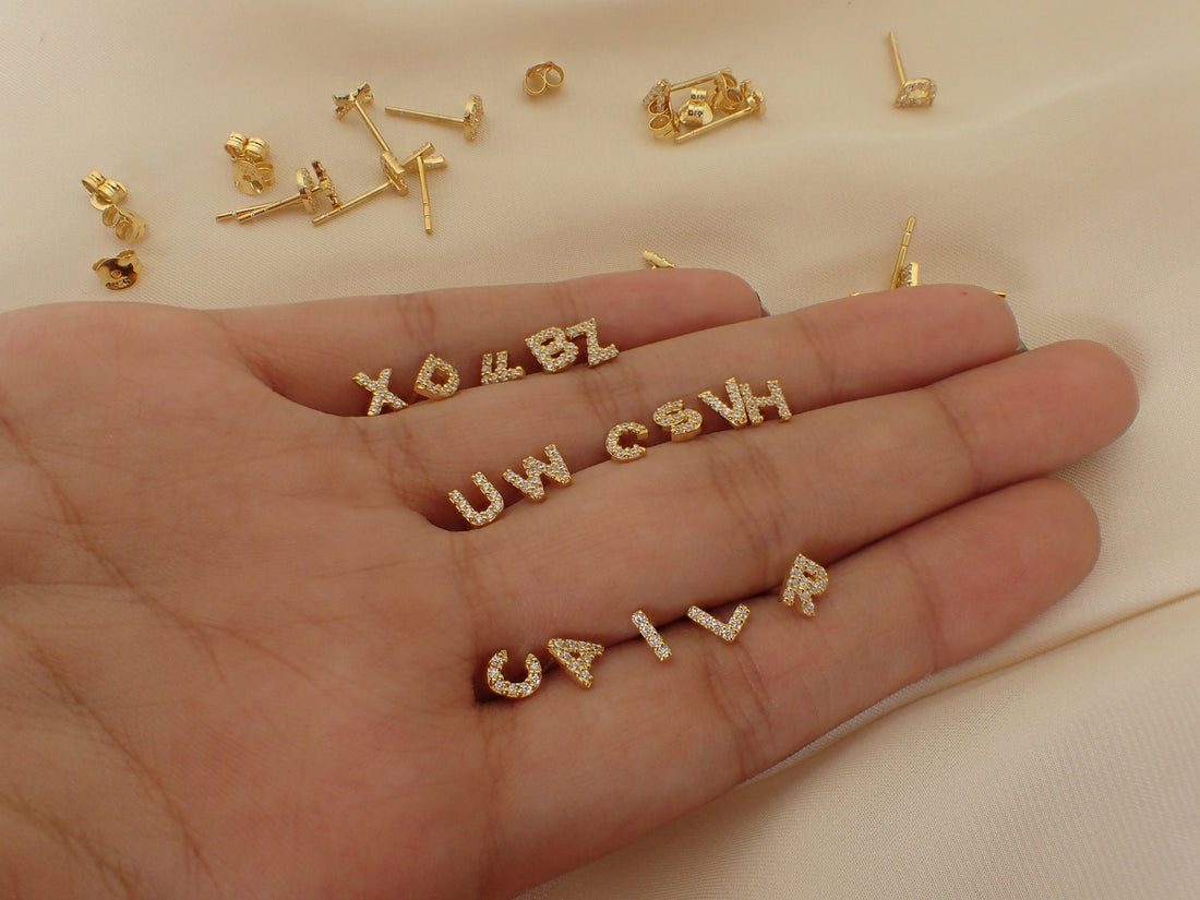 Custom Initials Earrings / Personalized Stud Earrings / Sterling Silver Letter Earrings / Bridesmaids Gifts / Dainty Name Earrings