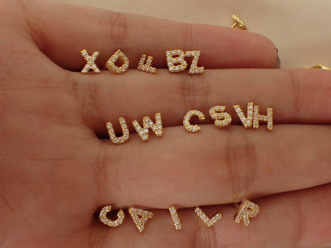 Custom Initials Earrings / Personalized Stud Earrings / Sterling Silver Letter Earrings / Bridesmaids Gifts / Dainty Name Earrings