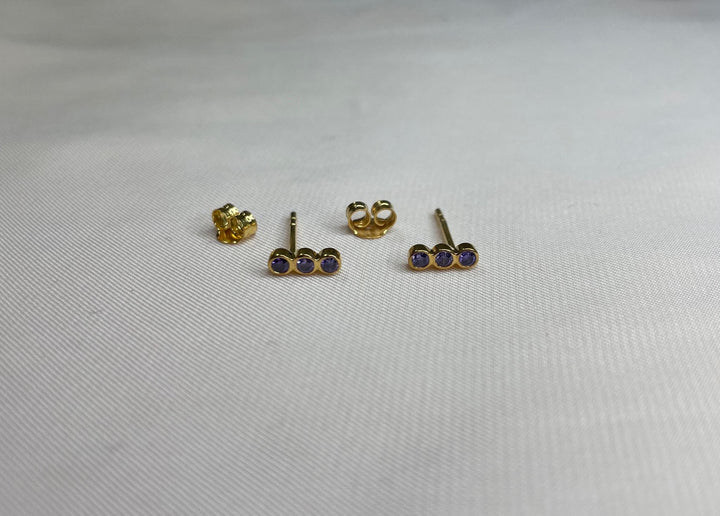 Amethyst Earrings / Three Stone Stud Earrings / February Birthstone Gift / Minimalist Gemstone Earrings
