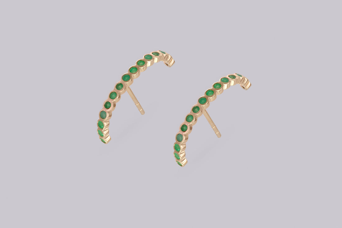 Emerald Earrings, Ear Lobe Emerald Cuff Earrings, Suspender Earrings, Dainty stud lobe cuff, May Birthstones