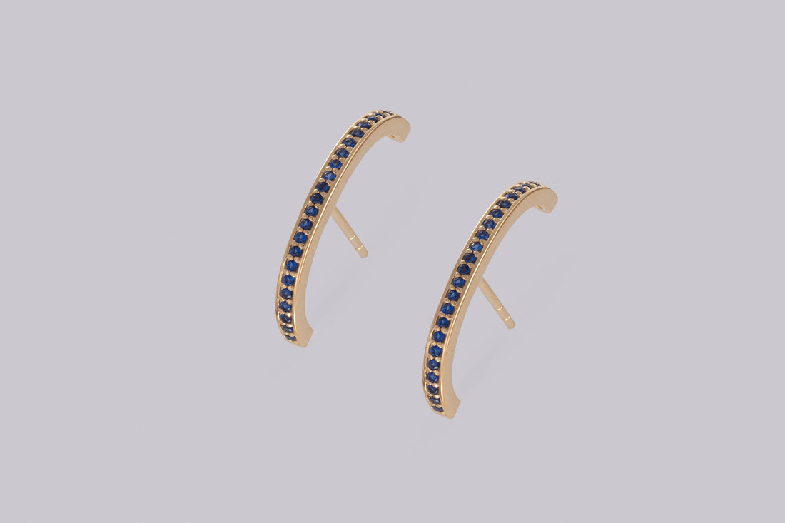 Ear Lobe Blue Sapphire Cuff Earrings, Suspender Earrings, Dainty stud lobe cuff, September Birthstones