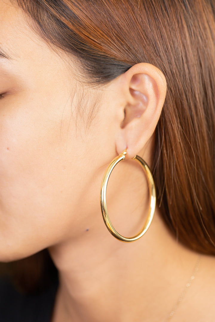 50 MM Oversized Statement Hoop Earrings, Sterling Silver Thick Earring for Women, Plain Bold Hoops, Extra Large Earrings