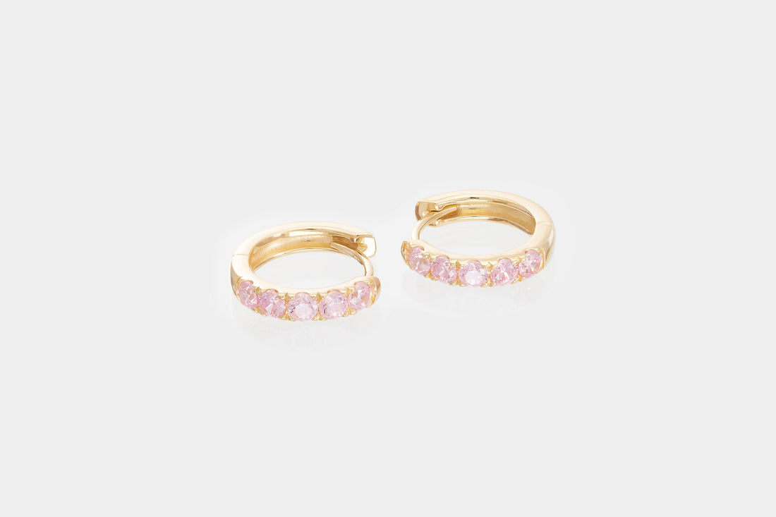 Five Stones Pink Sapphire Hoop Earring, September Birthstone Gifts, Huggie Hoops, Minimal Hoop Earring, Best Valentines Day Gifts for Her