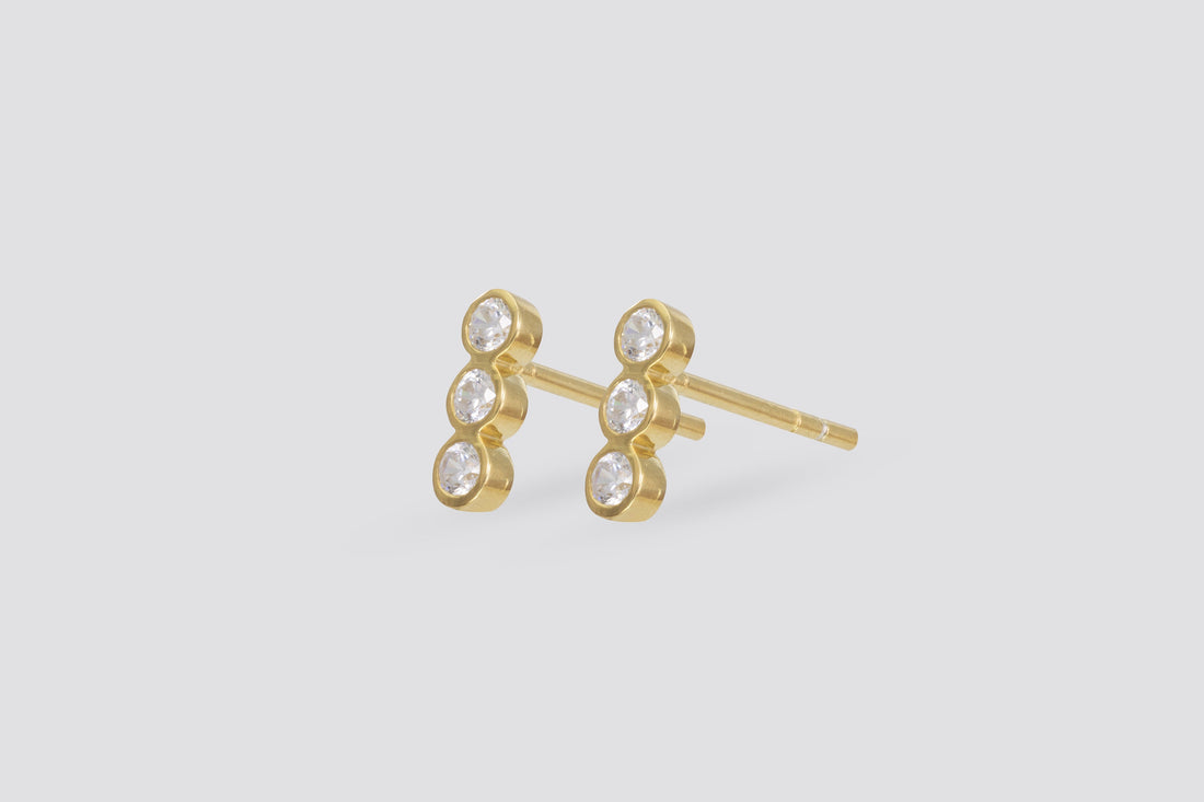 Three Stones Bar Stud Earrings, Sterling Silver Stud Earrings, Dainty Three Stone Studs, Minimalist Earrings Gift For Women