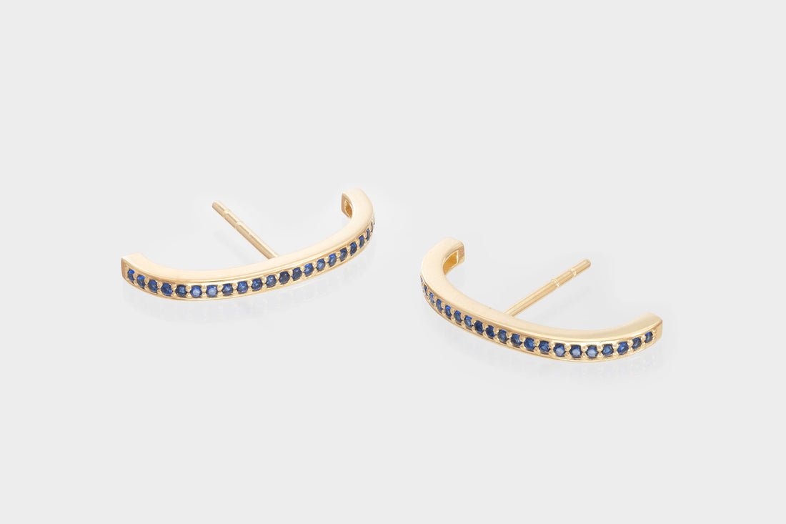 Ear Lobe Blue Sapphire Cuff Earrings, Suspender Earrings, Dainty stud lobe cuff, September Birthstones