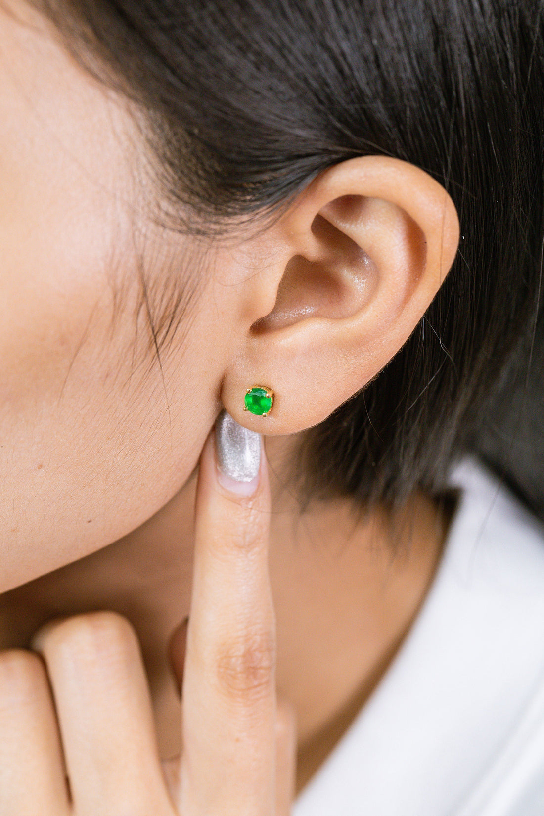 Four Prong Emerald Stud Earrings, May Birthstone Gifts, Starling Silver Emerald Solitaire Earring, Everyday Earrings