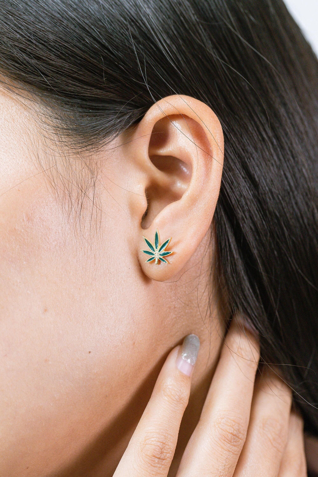 Cannabis Leaf Stud Earrings, Sterling Silver Marijuana Studs, Minimalist Gold Stud Earrings, Gift for Weed Lover