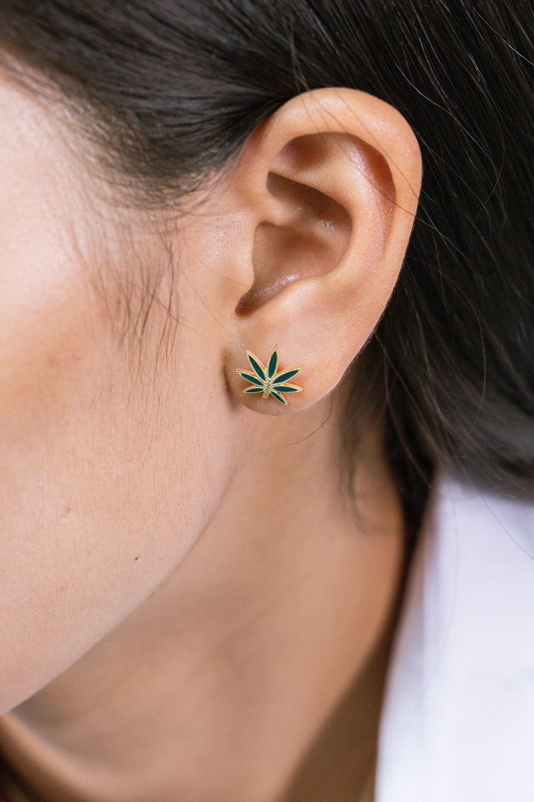 Cannabis Leaf Stud Earrings, Sterling Silver Marijuana Studs, Minimalist Gold Stud Earrings, Gift for Weed Lover