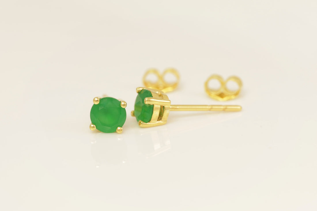 Four Prong Emerald Stud Earrings, May Birthstone Gifts, Starling Silver Emerald Solitaire Earring, Everyday Earrings
