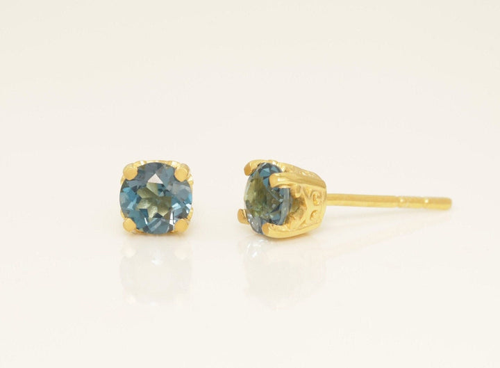 5.0mm London Blue Topaz Filigree Stud Earrings, December Birthstone Gift, Double Prong Filigree Studs Gift for Women