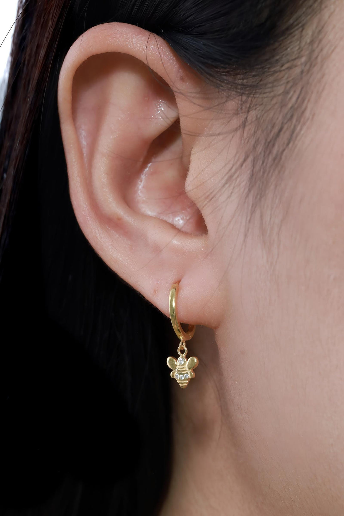 Honey Bee Diamond Hoop Earrings, Minimalist Hoop Earrings Gift for Women, Dangle Drop Honey Bee Hoop Earrings, Unique Earrings Design
