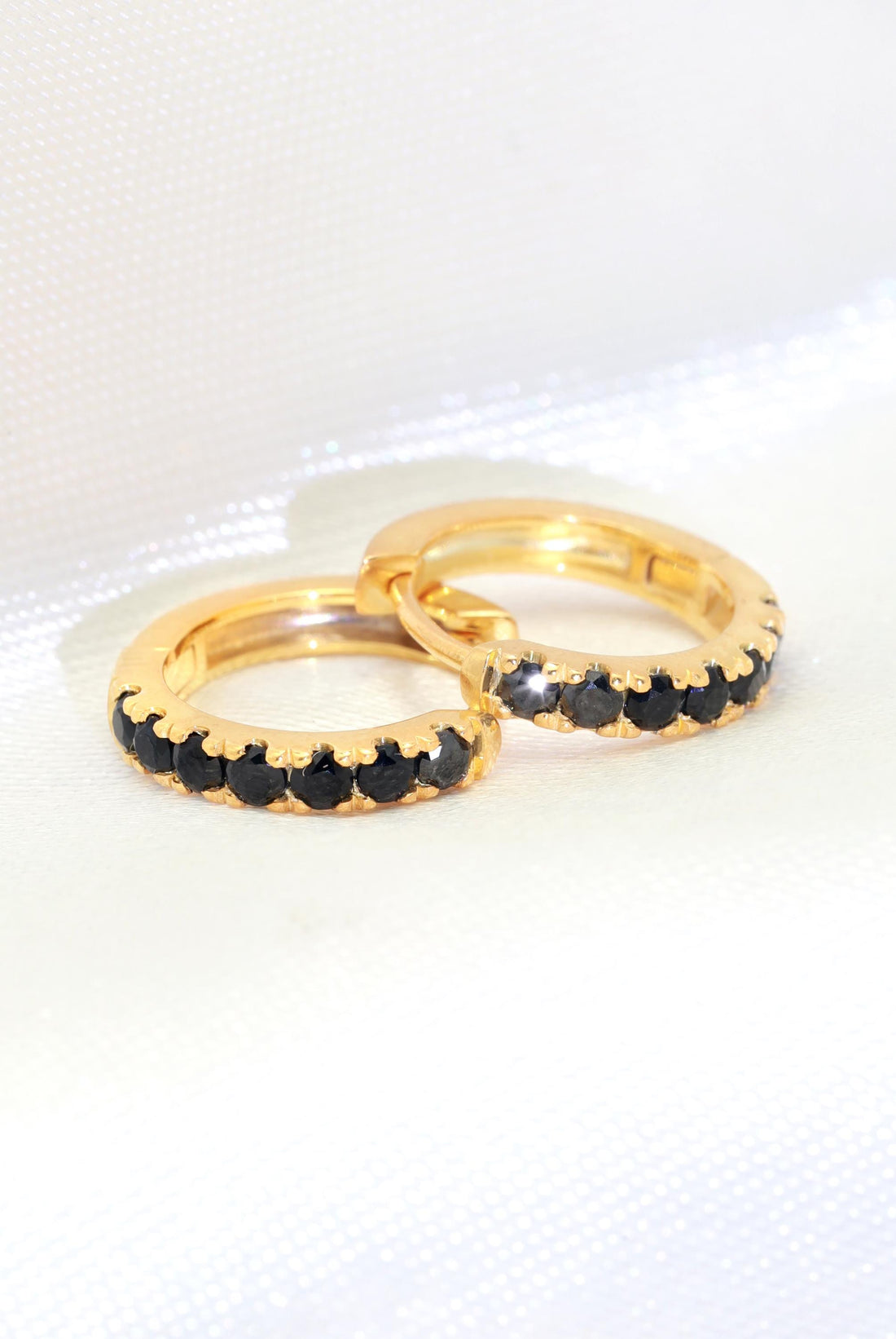 Seven Stones Black Diamonds Hoop Earrings, April Birthstone Gifts, Huggie Hoop Earrings, Minimal Hoop Earrings Gift for Women