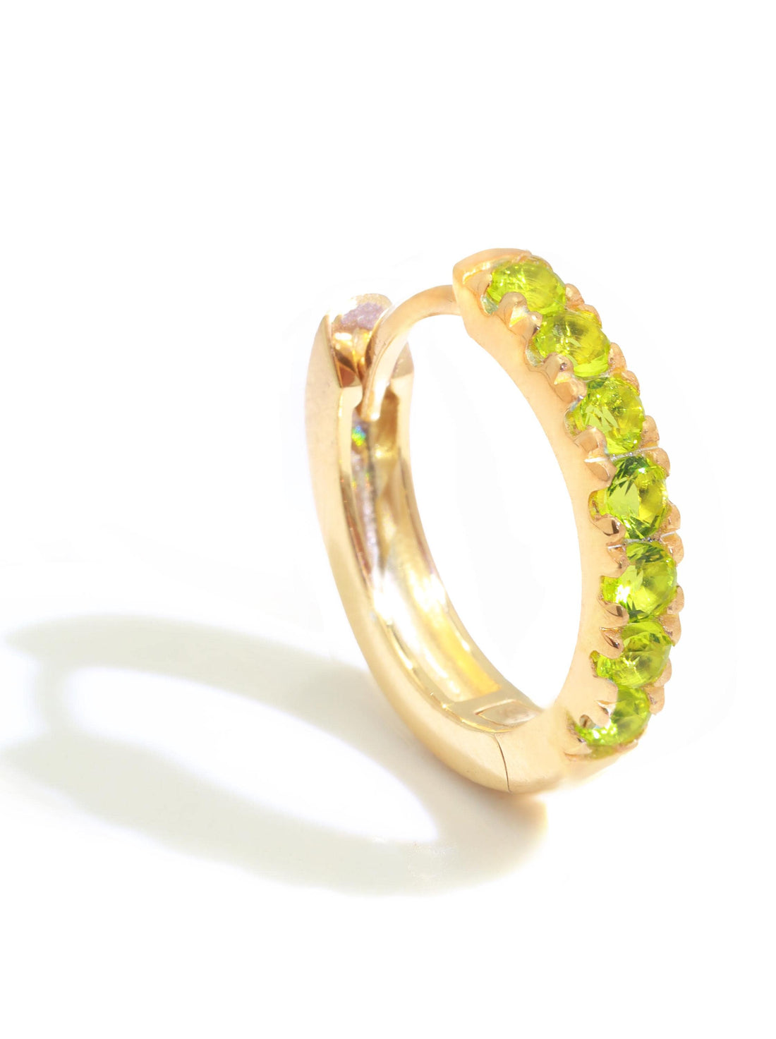 Seven Stones Peridot Hoop Earrings, August Birthstone Gifts, Huggie Hoop Earrings, Minimal Hoop Earrings Gift for Women