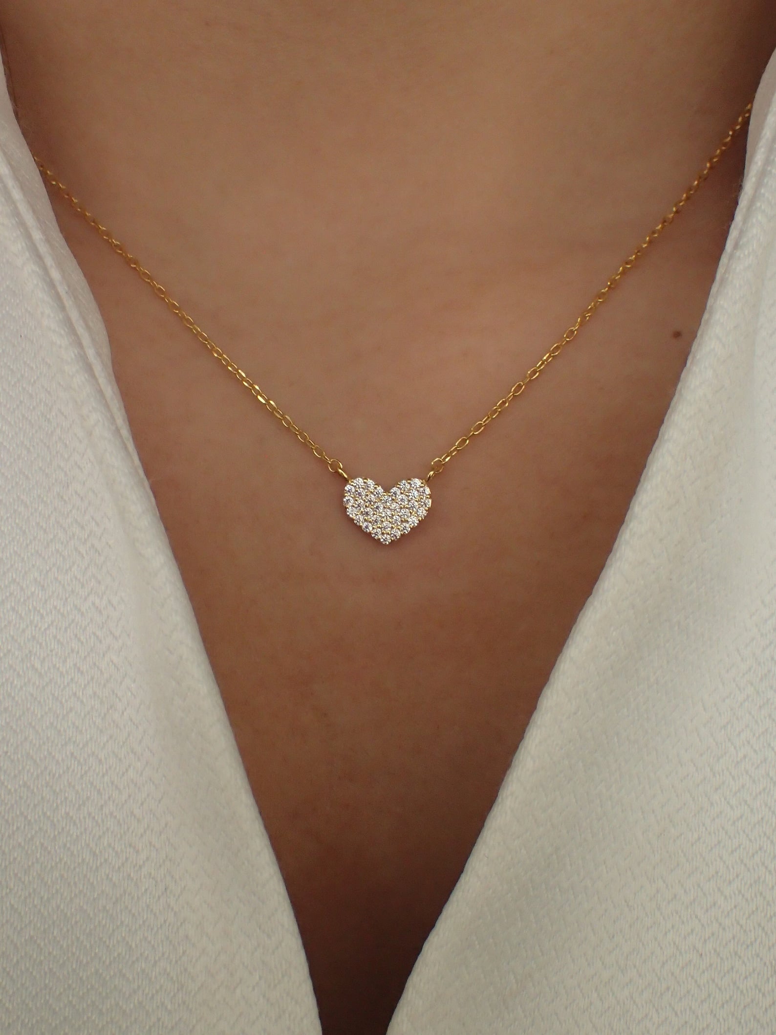 Heart Necklace / Tiny Heart Charm / 925 Sterling Silver Dainty Heart Necklace / Diamond Necklace