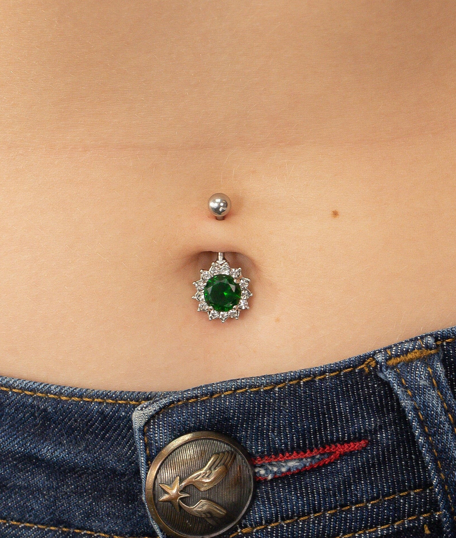 Emerald Belly Button Ring, Body Jewelry, May Birthstones Gift, Navel Body Piercing Jewelry, Curved Barbell Belly Ring