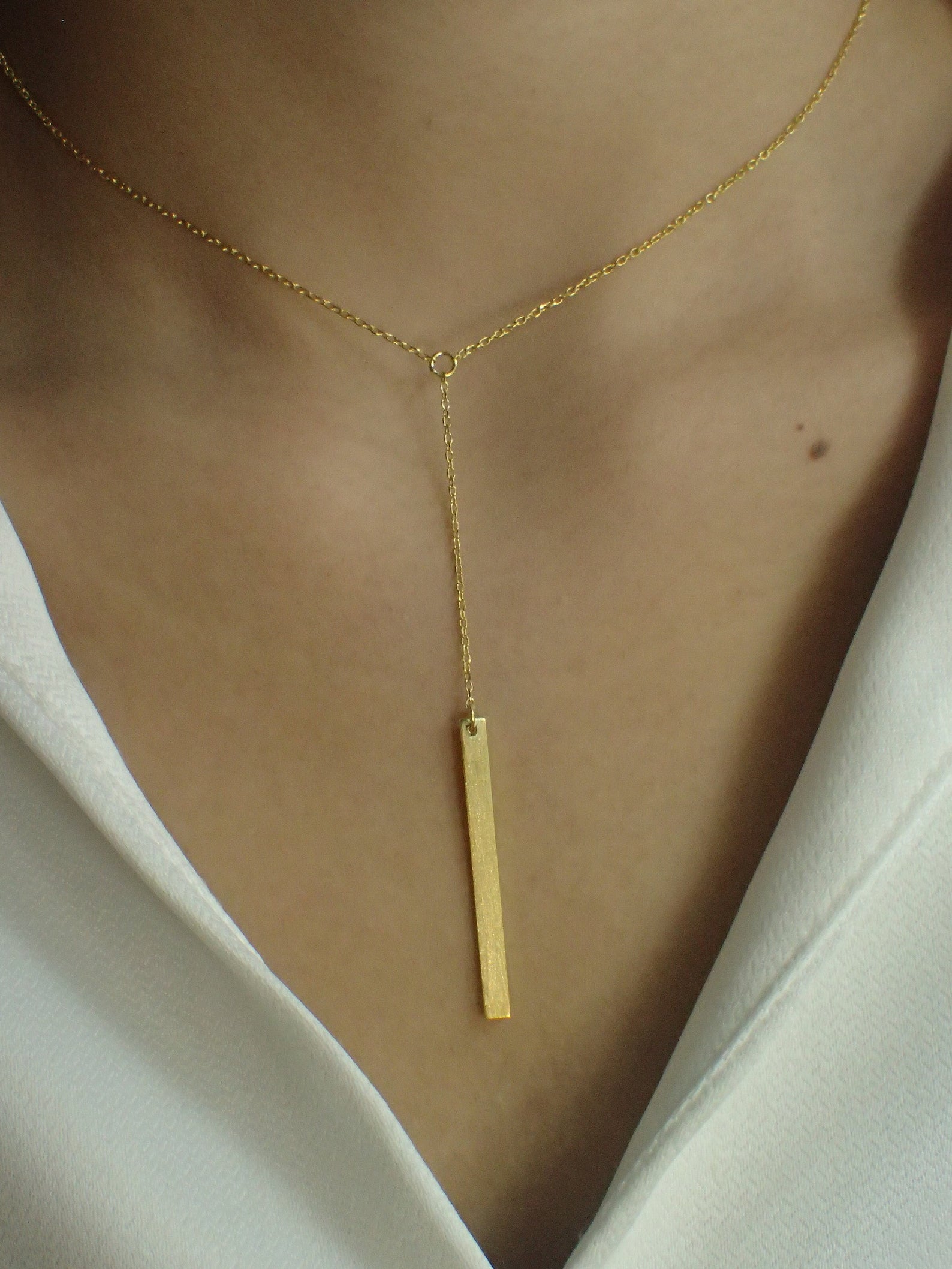 Dainty Bar Necklace / Skinny Vertical Bar / Silver Gold plated Necklace / Simple Everyday Necklace / Bridesmaids Gift